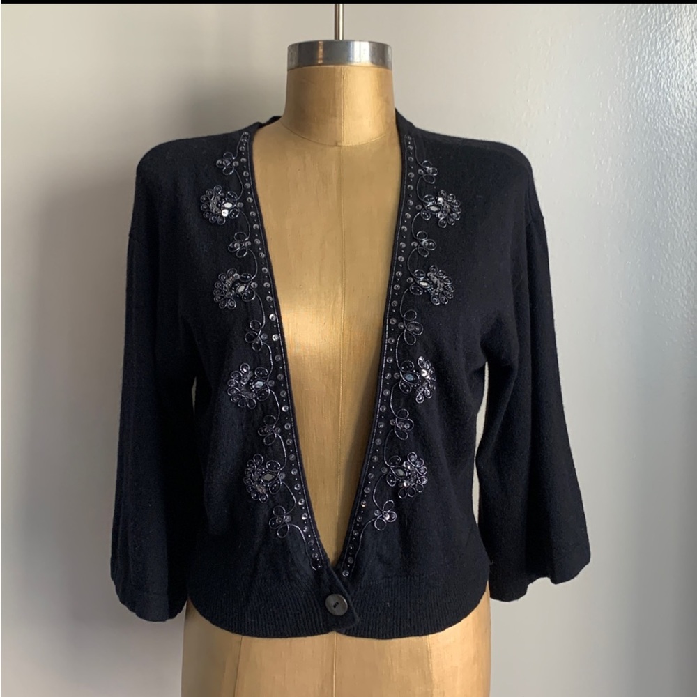 Cropped Cardigan Bolero Short Sweater with Beading